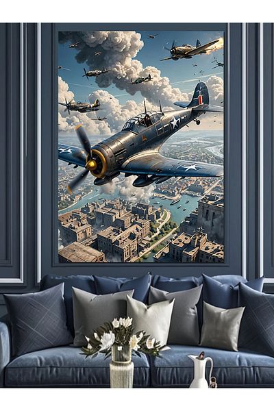Tablomega Canvas Decorativ Avion de Luptă - Lemn MDF