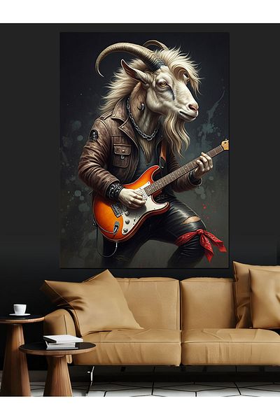 Tablomega Goat Playing Guitar Decorative Canvas - Mdf Wooden Painting
