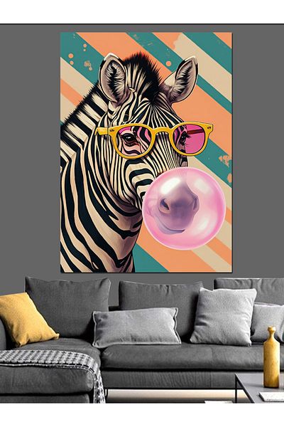Tablomega Chewing Gum Zebra Decorative Canvas - Mdf Wooden Painting