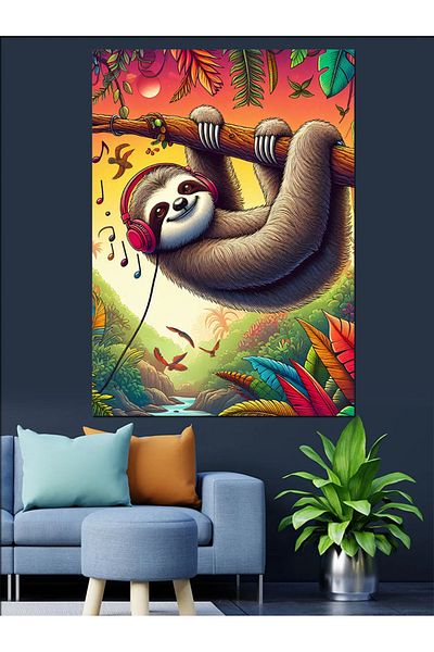 Tablomega Pânză Decorativă Animal Leneș Agățat - Lemn MDF