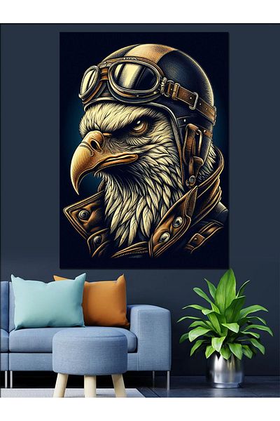 Tablomega Hard Eagle Decorative Canvas with Leather Jacket - Mdf Wooden Painting