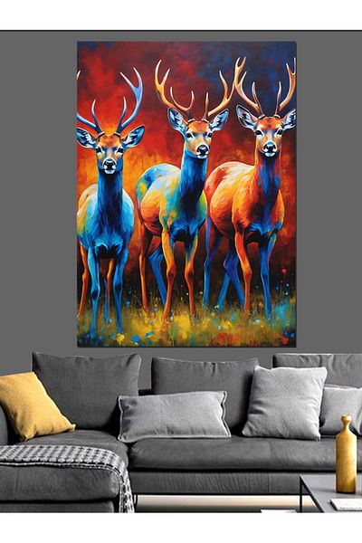 Tablomega Colorful Deer Decorative Canvas - Mdf Wood Table