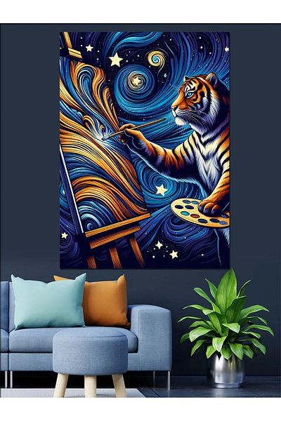 Tablomega Pânză decorativă Starry Tiger Art - Lemn MDF