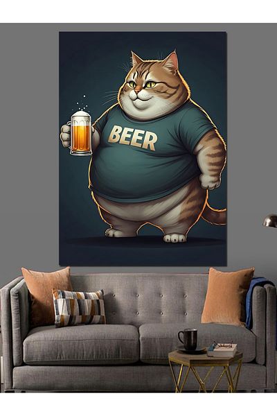 Tablomega Cat Drinking Beer Decorative Canvas - Mdf Wooden Painting