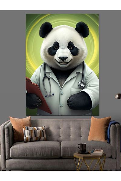 Tablomega Doctor Dressed Panda Decorative Canvas - Mdf Wooden Painting
