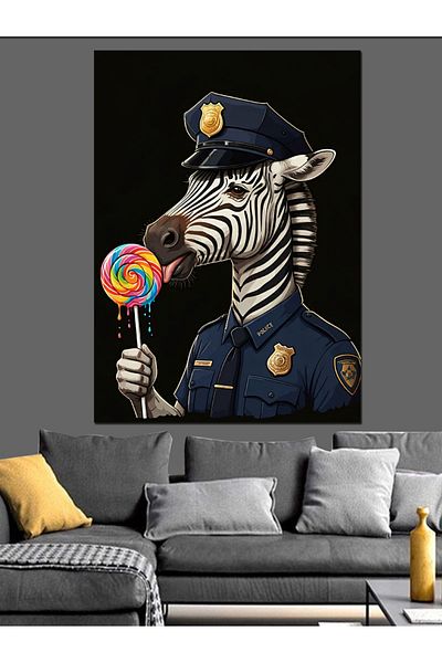 Tablomega Zebra Decorative Canvas with Lollipop - Mdf Wooden Table