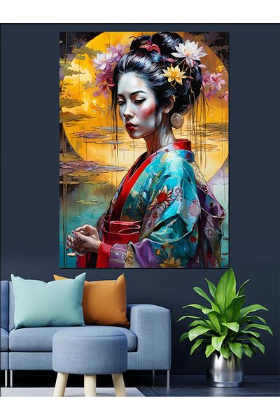 Tablomega Traditional Japanese Woman Decorative Canvas - Mdf Wood Painting