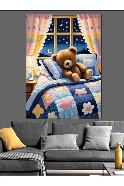 Tablomega Decorative Canvas with Teddy Bear Bed - Mdf Wooden Table