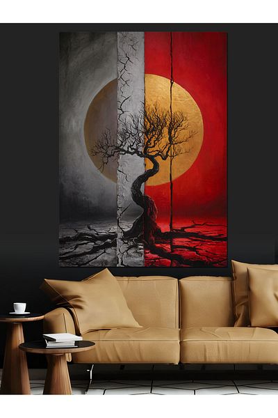 Tablomega Moon and Tree Decorative Canvas - Mdf Wooden Painting