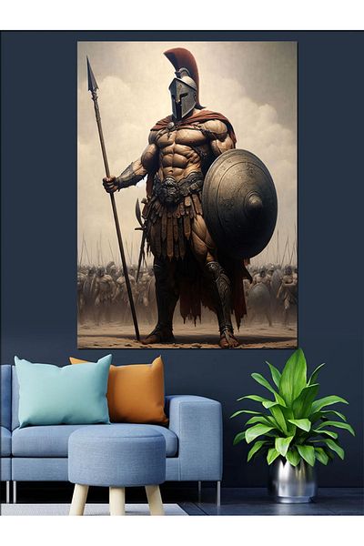 Tablomega Spartan Decorative Canvas with Spear - Mdf Wooden Table