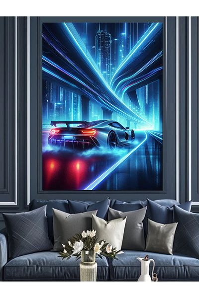 Tablomega Pânză decorativă Neon Night Race - Lemn MDF