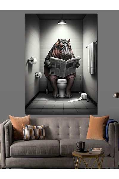 Tablomega Newspaper Hippo Decorative Canvas - Mdf Wooden Painting