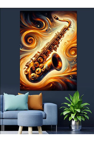Tablomega Pânză decorativă saxofon auriu - Lemn MDF