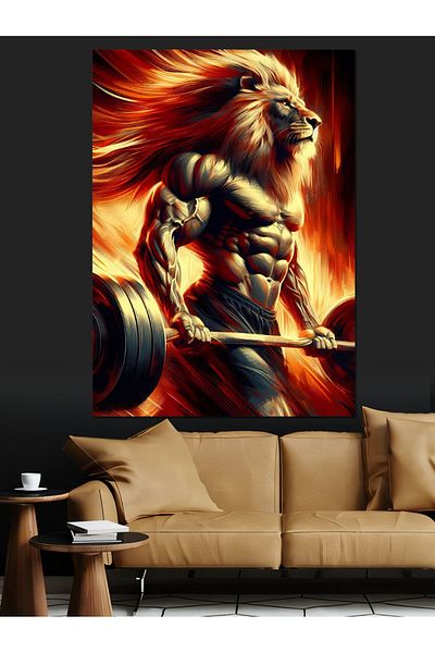 Tablomega Flaming Athlete Lion Decorative Canvas - Mdf Wooden Painting