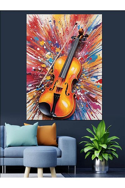 Tablomega Colorful Violin Decorative Canvas - Mdf Wooden Painting