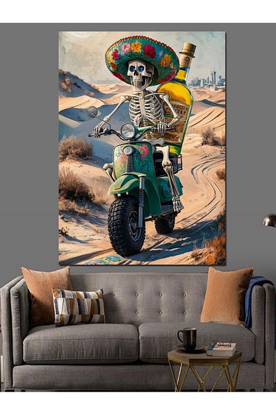 Tablomega Pânză Decorativă Schelet Motocicletă - Lemn MDF Pictură