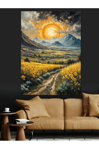 KanvasSepeti Güneşli Tarla Manzarası Yağlı boya Dokulu Yüksek kaliteli Kanvas...