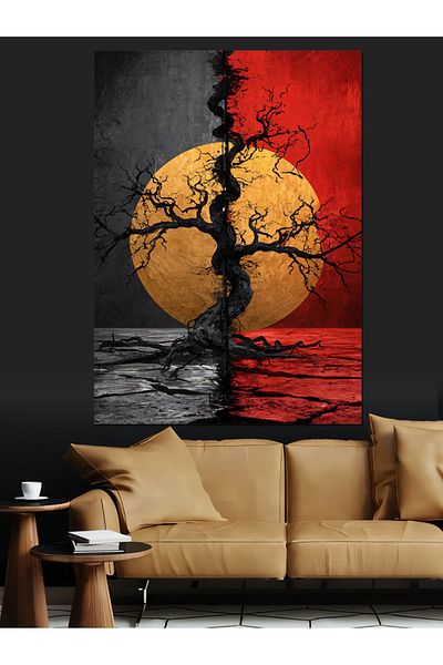 Tablomega Pânză decorativă Red Moon Landscape - Lemn MDF
