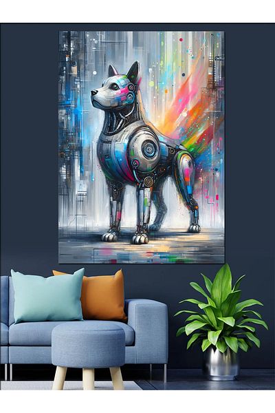 Tablomega Colorful Robot Dog Decorative Canvas - Mdf Wooden Painting