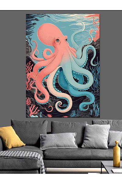 Tablomega Colorful Octopus Decorative Canvas - Mdf Wooden Painting