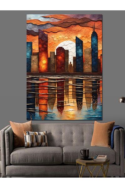 Tablomega Colorful City Silhouette Decorative Canvas - Mdf Wooden Painting