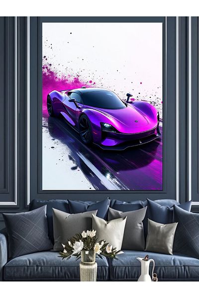 Tablomega Purple Sports Car Decorative Canvas - Mdf Wooden Painting