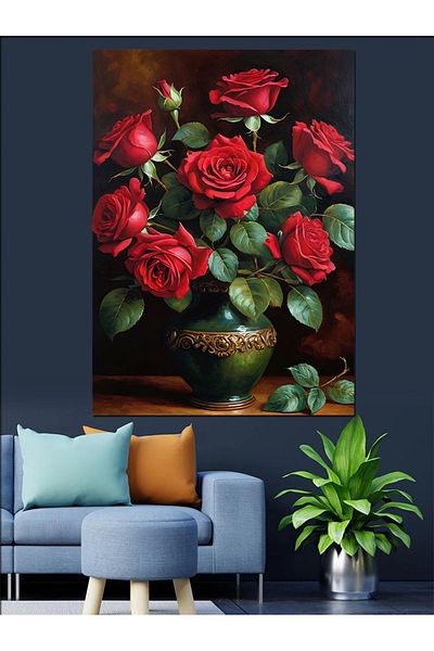 Tablomega Red Roses Decorative Canvas - Mdf Wooden Table