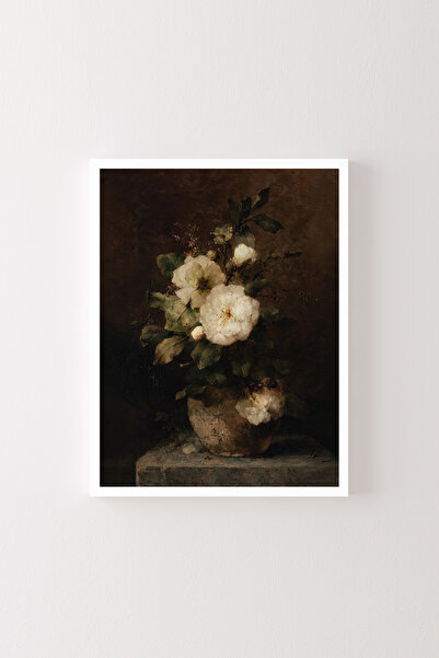 epiqart Still Life with White Roses - White Frame