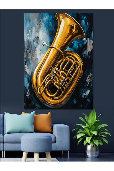 Tablomega Gold Trombone Decorative Canvas - Mdf Wooden Table