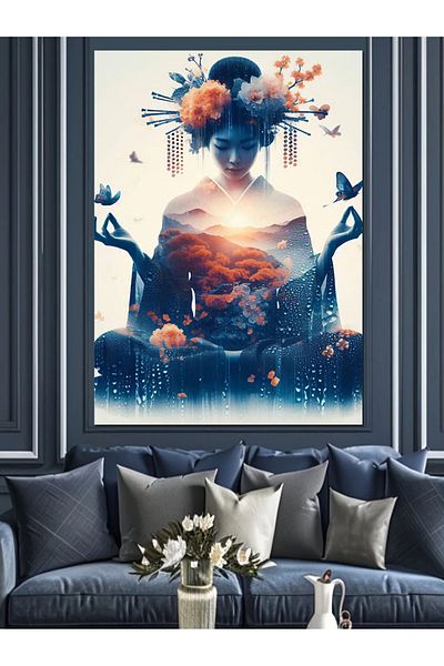 Tablomega Meditation and Woman Decorative Canvas - Mdf Wooden Painting