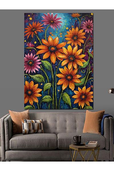 Tablomega Colorful Flowers Decorative Canvas - Mdf Wooden Painting