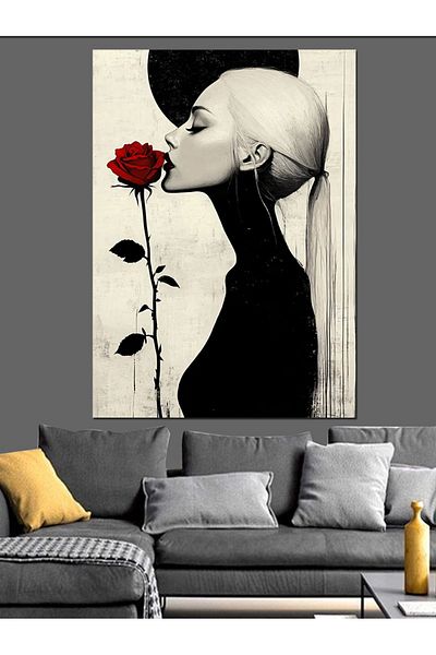 Tablomega Rose and Woman Decorative Canvas - Mdf Wooden Painting