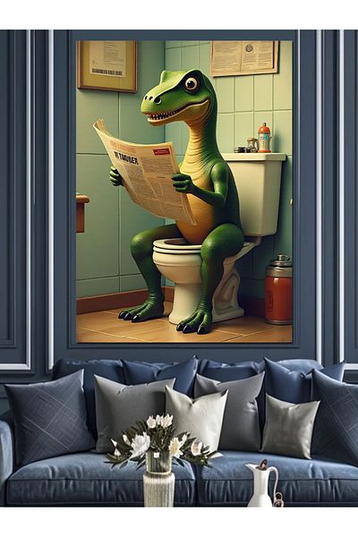 Tablomega Dinozaur care citeste ziare Pânză decorativă - Lemn MDF