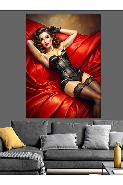 Tablomega Red Woman Decorative Canvas - Mdf Wooden Painting