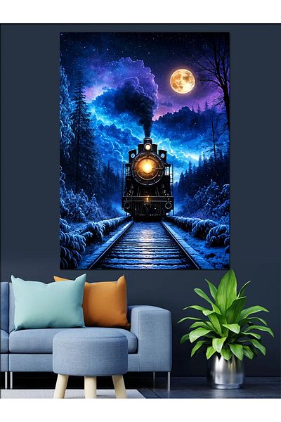 Tablomega Night Steam Train Decorative Canvas - Mdf Wooden Painting