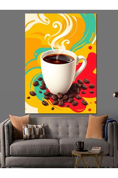 Tablomega Colorful Coffee Cup Decorative Canvas - Mdf Wooden Painting