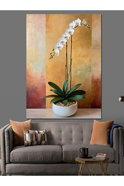 Tablomega White Orchid in a Vase Decorative Canvas - Mdf Wooden Table