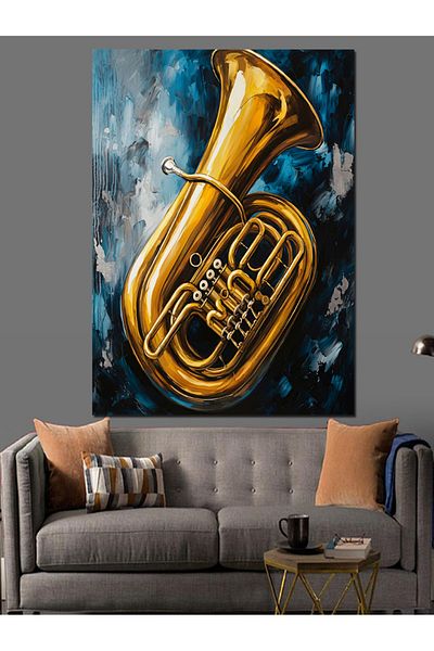 Tablomega Gold Trombone Decorative Canvas - Mdf Wooden Table