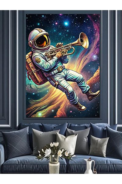 Tablomega Astronaut Playing Trumpet Decorative Canvas - Mdf Wooden Painting