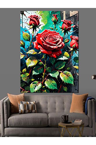 Tablomega Red Roses Decorative Canvas - Mdf Wooden Table