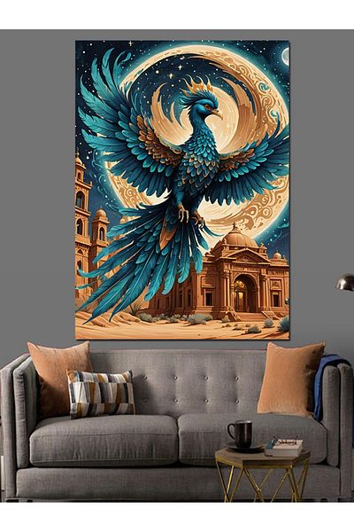 Tablomega Blue Phoenix Decorative Canvas - Mdf Wooden Table
