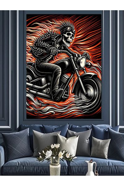 Tablomega Pânză Decorativă Schelet Motocicletă - Lemn MDF