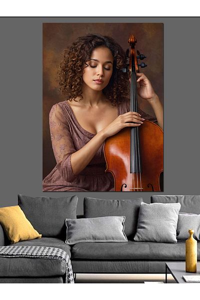 Tablomega Woman Playing Cello Decorative Canvas - Mdf Wooden Painting