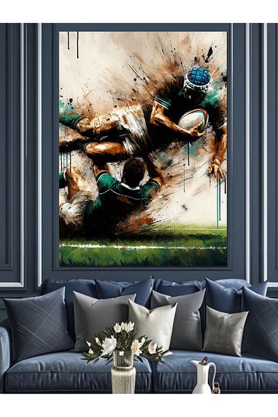 Tablomega Football Players Collision Decorative Canvas - Mdf Wooden Painting