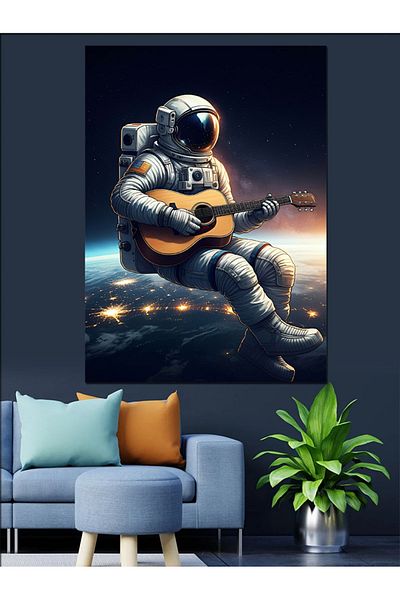 Tablomega Astronaut care cântă pe chitară în spațiu Pânză decorativă - Lemn MDF
