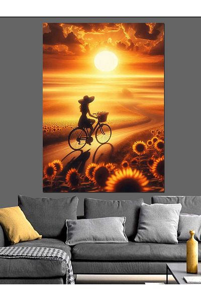 Tablomega Sunflower and Bicycle Decorative Canvas - Mdf Wooden Painting