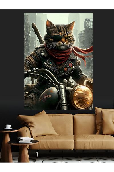 Tablomega Motorcycle Riding Cat Decorative Canvas - Mdf Wooden Painting