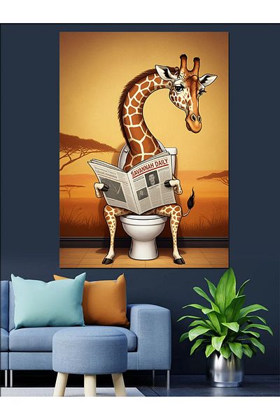 Tablomega Pânză Decorativă Girafă Pe Toaletă - Lemn MDF