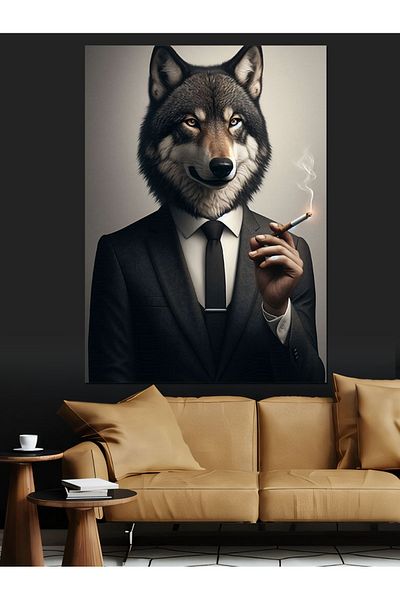 Tablomega Wolf in Suit Decorative Canvas - Mdf Wooden Painting