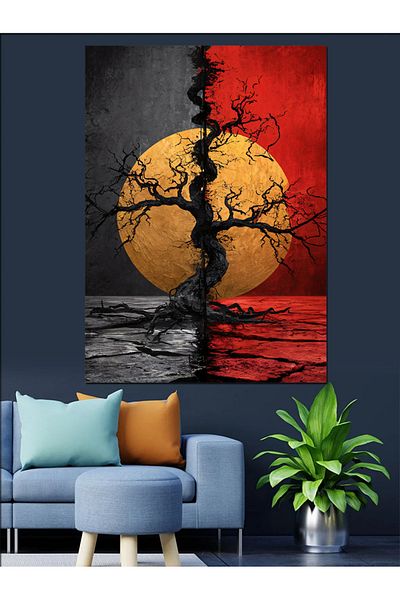 Tablomega Pânză decorativă Red Moon Landscape - Lemn MDF